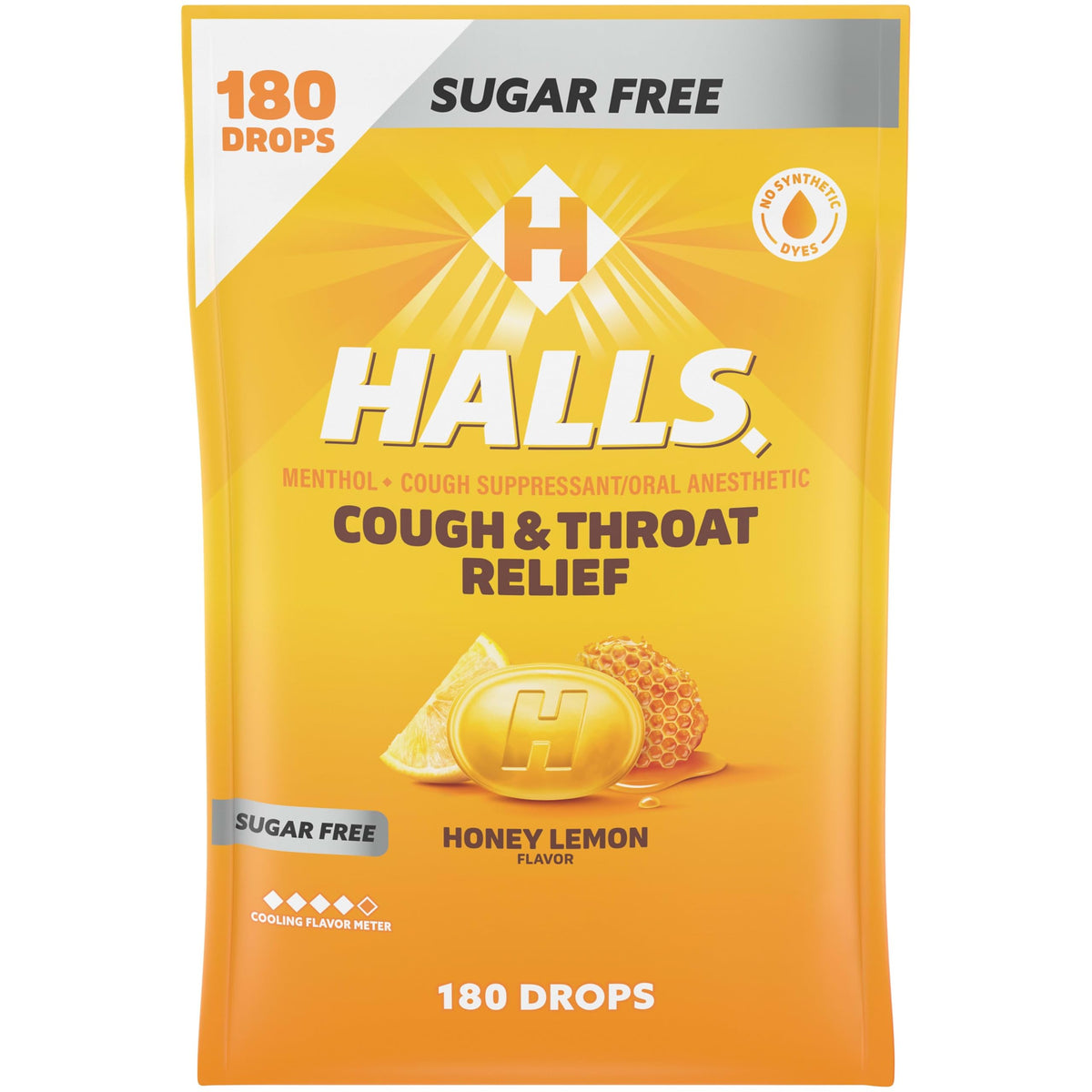 Bulk pack of HALLS Cough and Throat Relief Honey Lemon Sugar Free Cough Drops 180 count