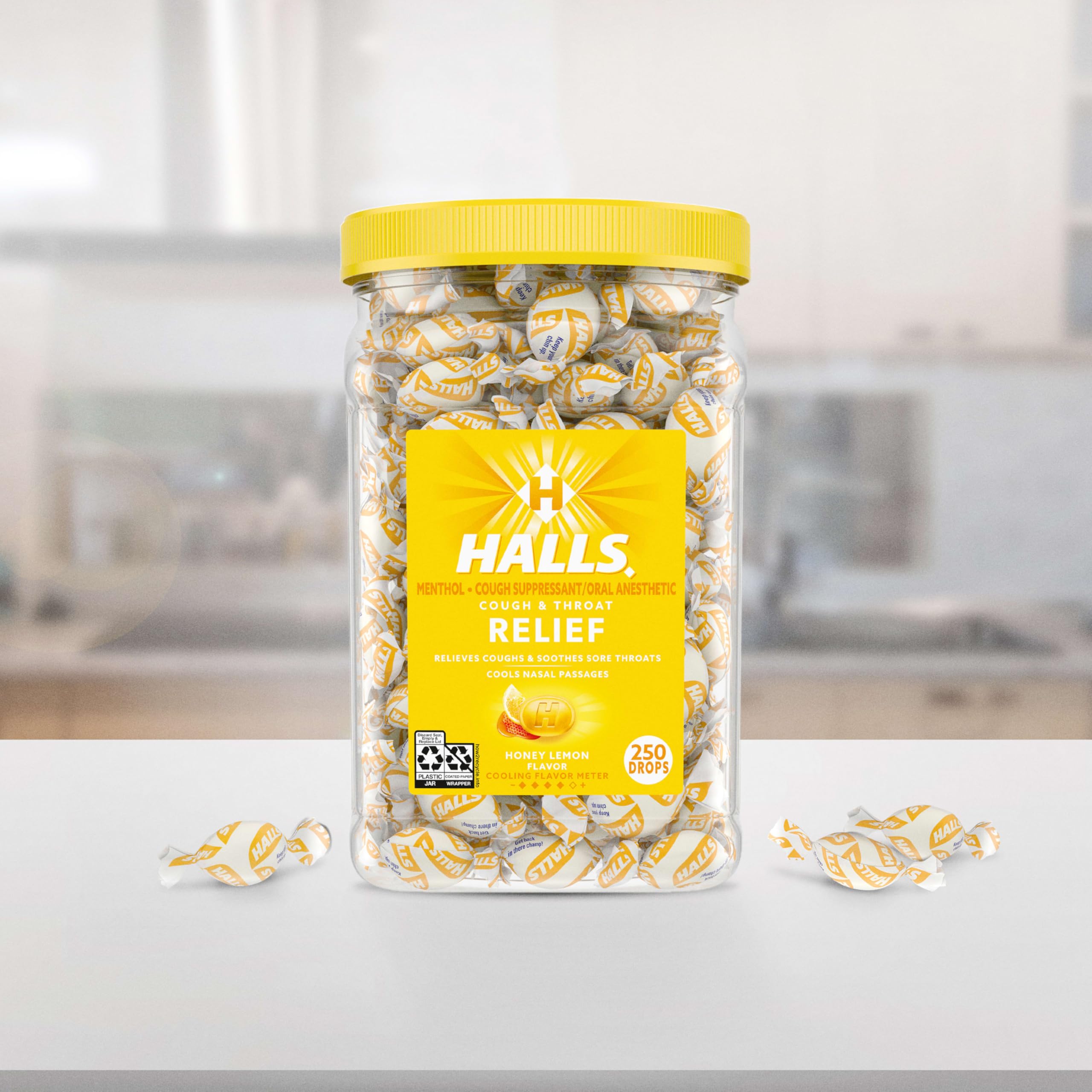 Individually wrapped cough suppressant lozenges in a reclosable jar