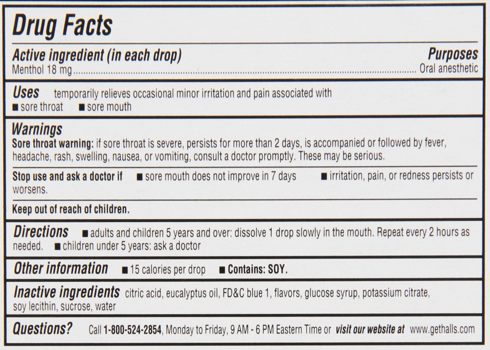Pocket-sized HALLS menthol throat drops container