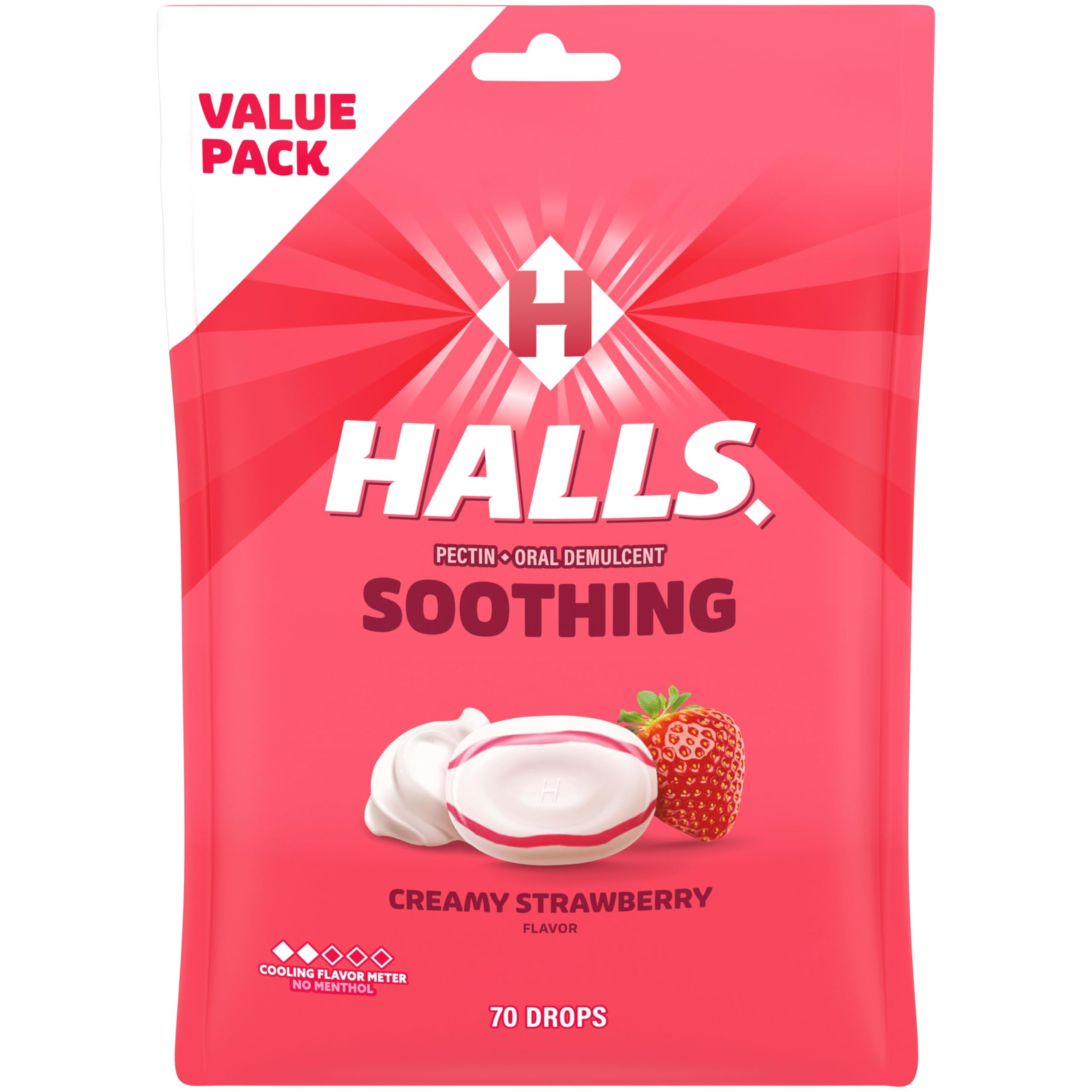 HALLS Soothing Creamy Strawberry Throat Drops 70 ct value pack box