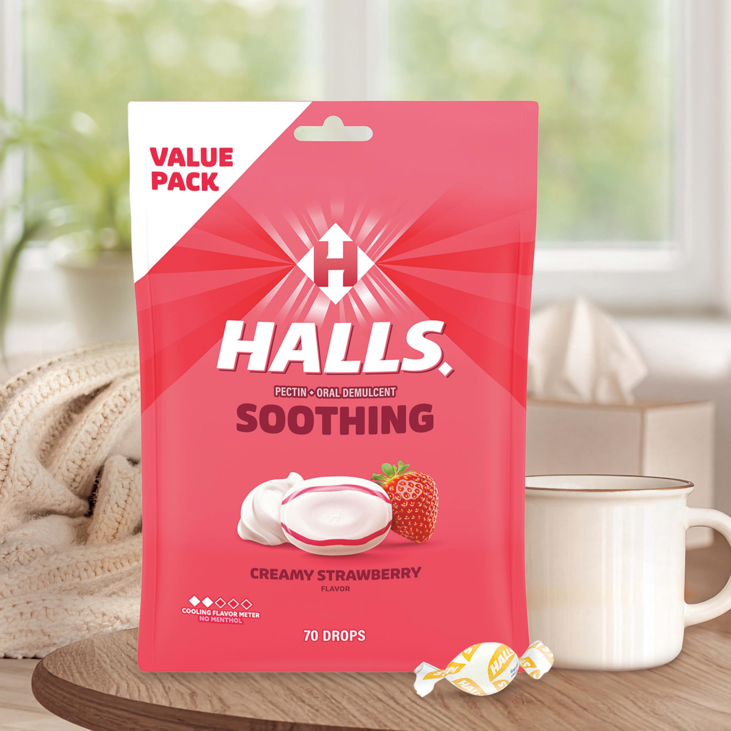 70 count value pack labeling for HALLS throat drops may vary