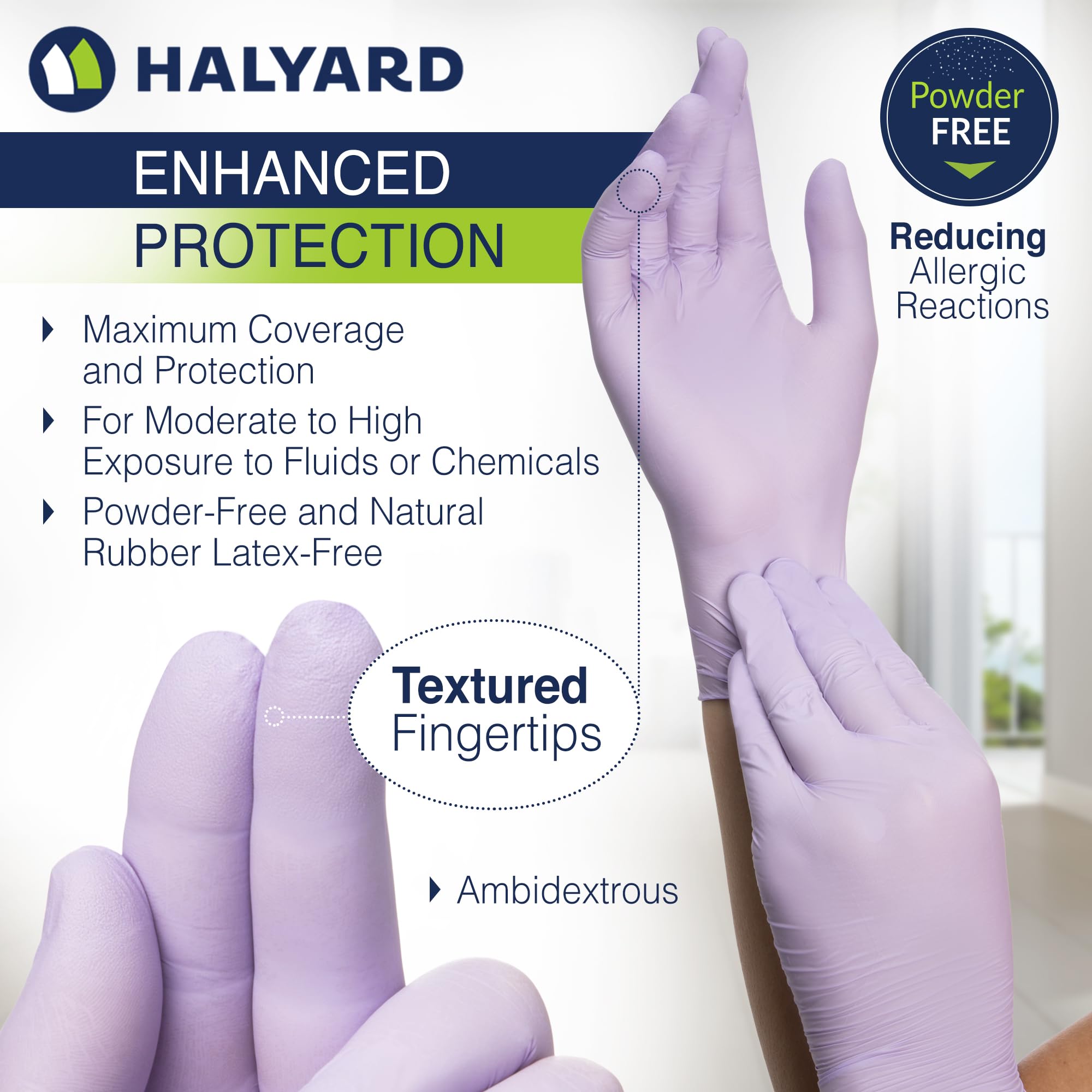 Lavender nitrile exam gloves ambidextrous 9.5 inch cuff