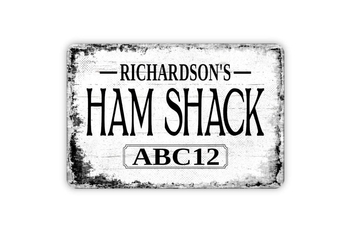 Ham Shack metal sign 8x12 distressed black wall art