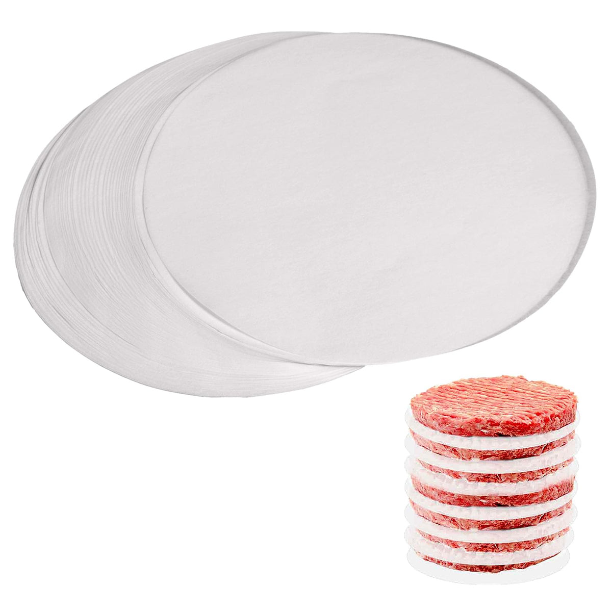 Six inch hamburger patty paper sheet set