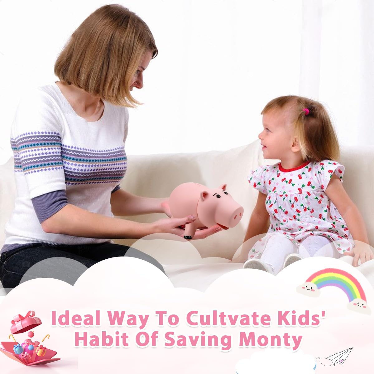 Upgraded rubber stopper for easy access Hamm piggy bank