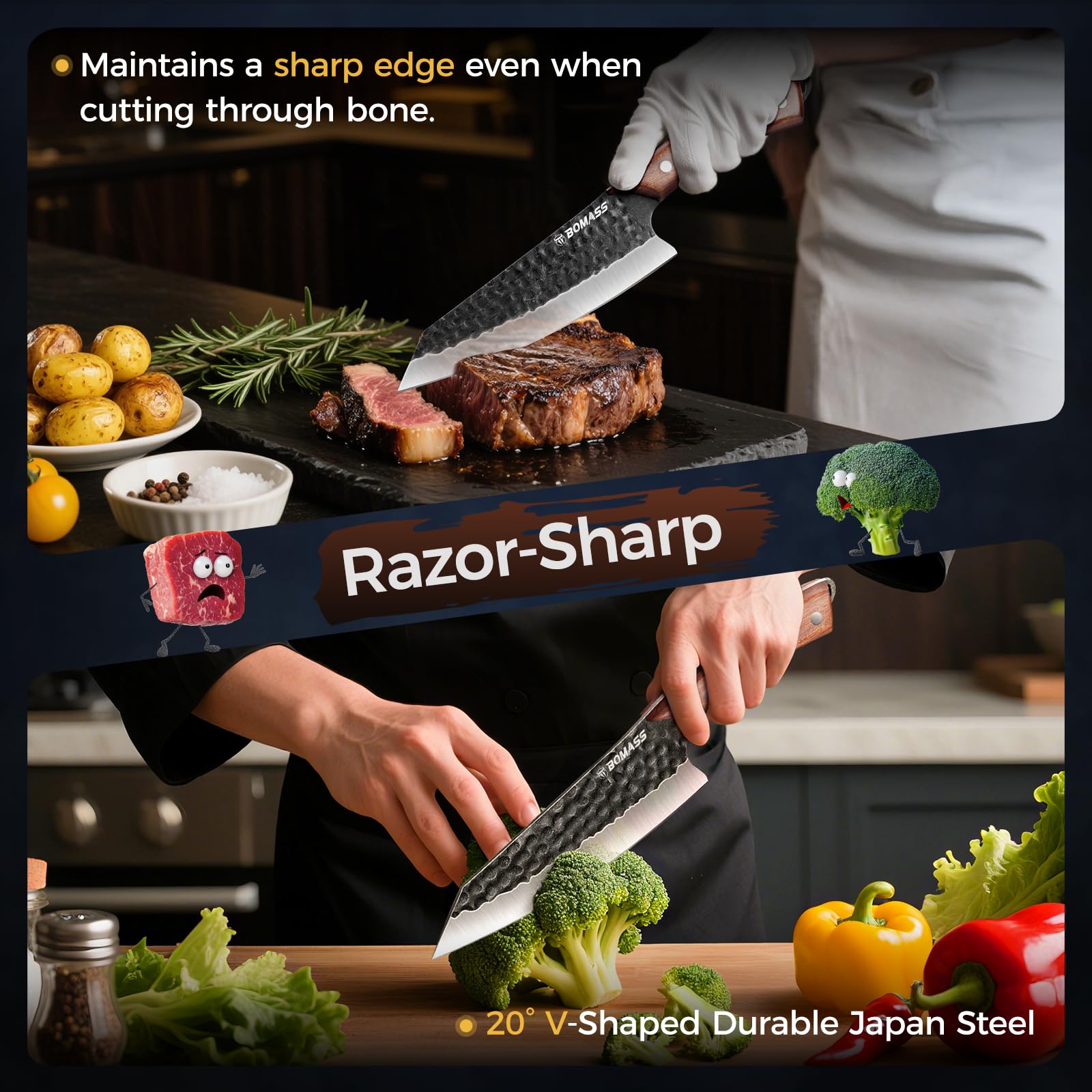 Oak handle ergonomic BOMASS chef knife