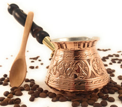 Hammered and engraved copper cezve with tin lining