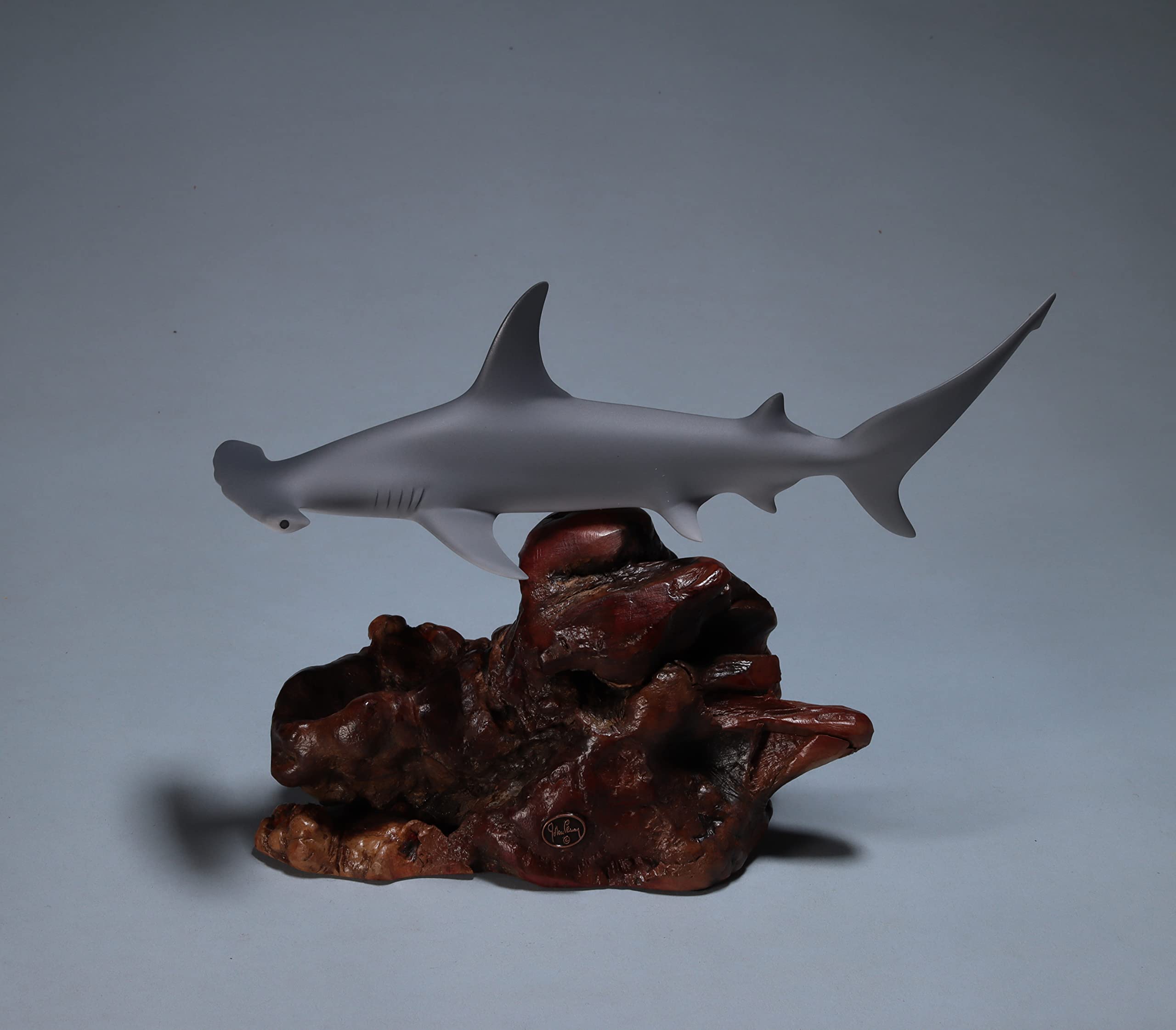 Signed Hammerhead Shark by John Perry on manzanita burl base