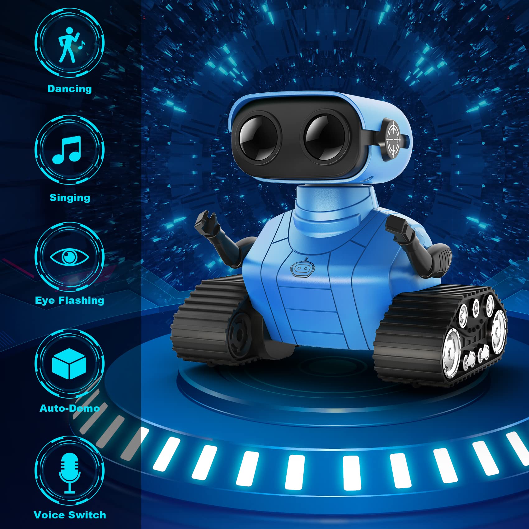 Robot with tank track base and moving arms