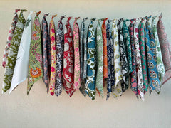 Hand block printed floral napkins close up