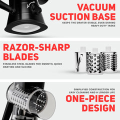 Manual hand crank cheese shredder with strong suction base