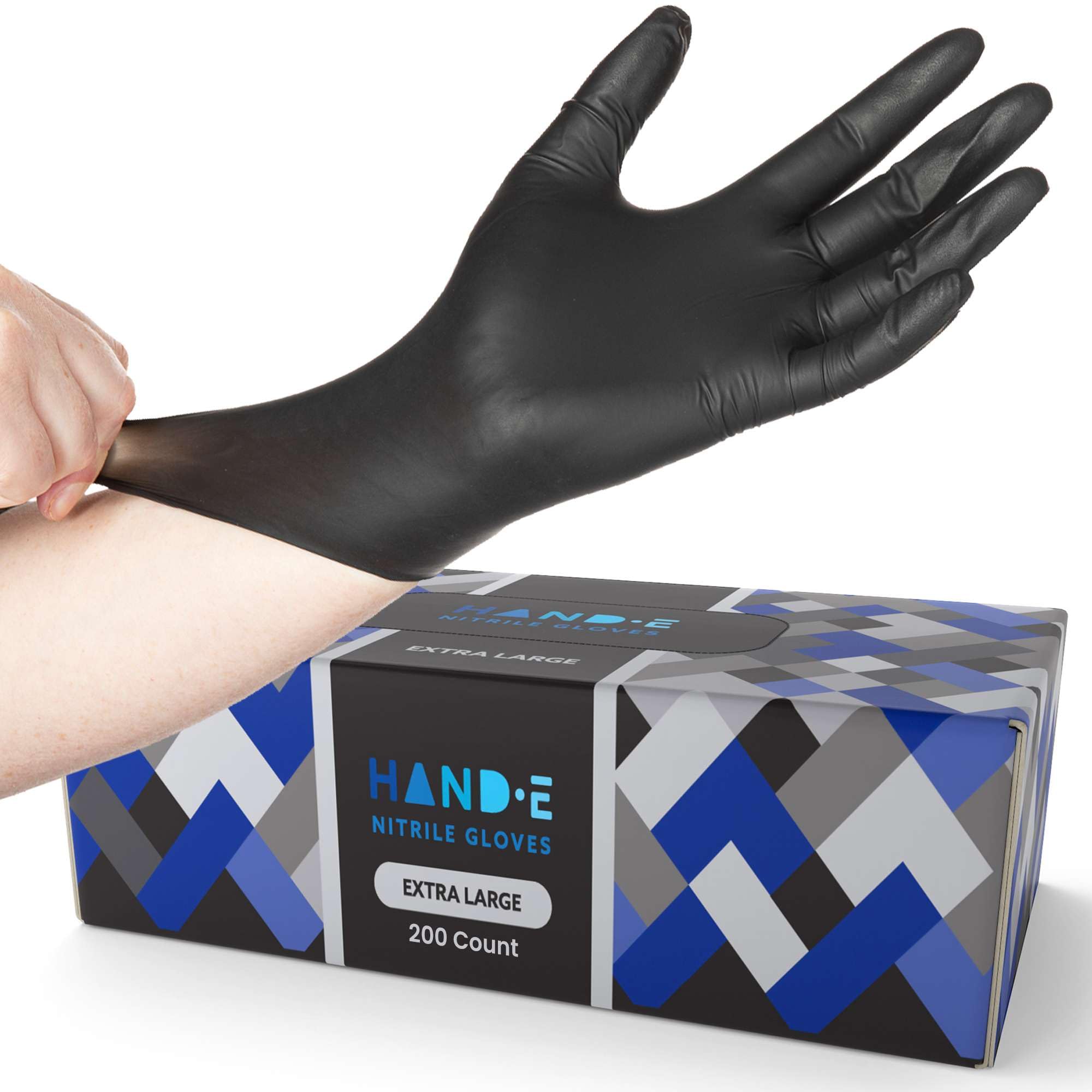 Hand-E Touch Black Nitrile Medical Gloves 100 count box front view