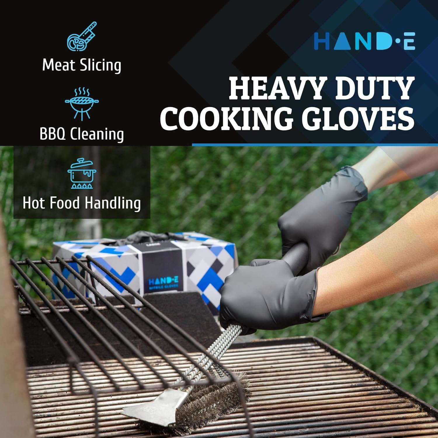 Textured fingertips on black nitrile gloves for improved grip