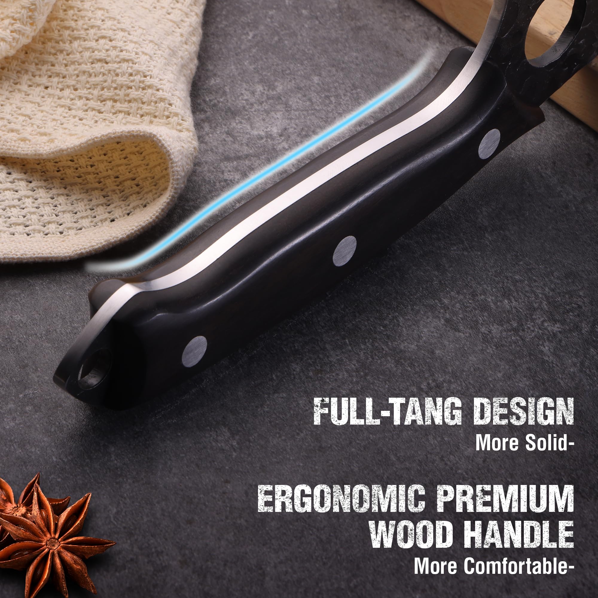 black chacate wood handle triple riveted full tang