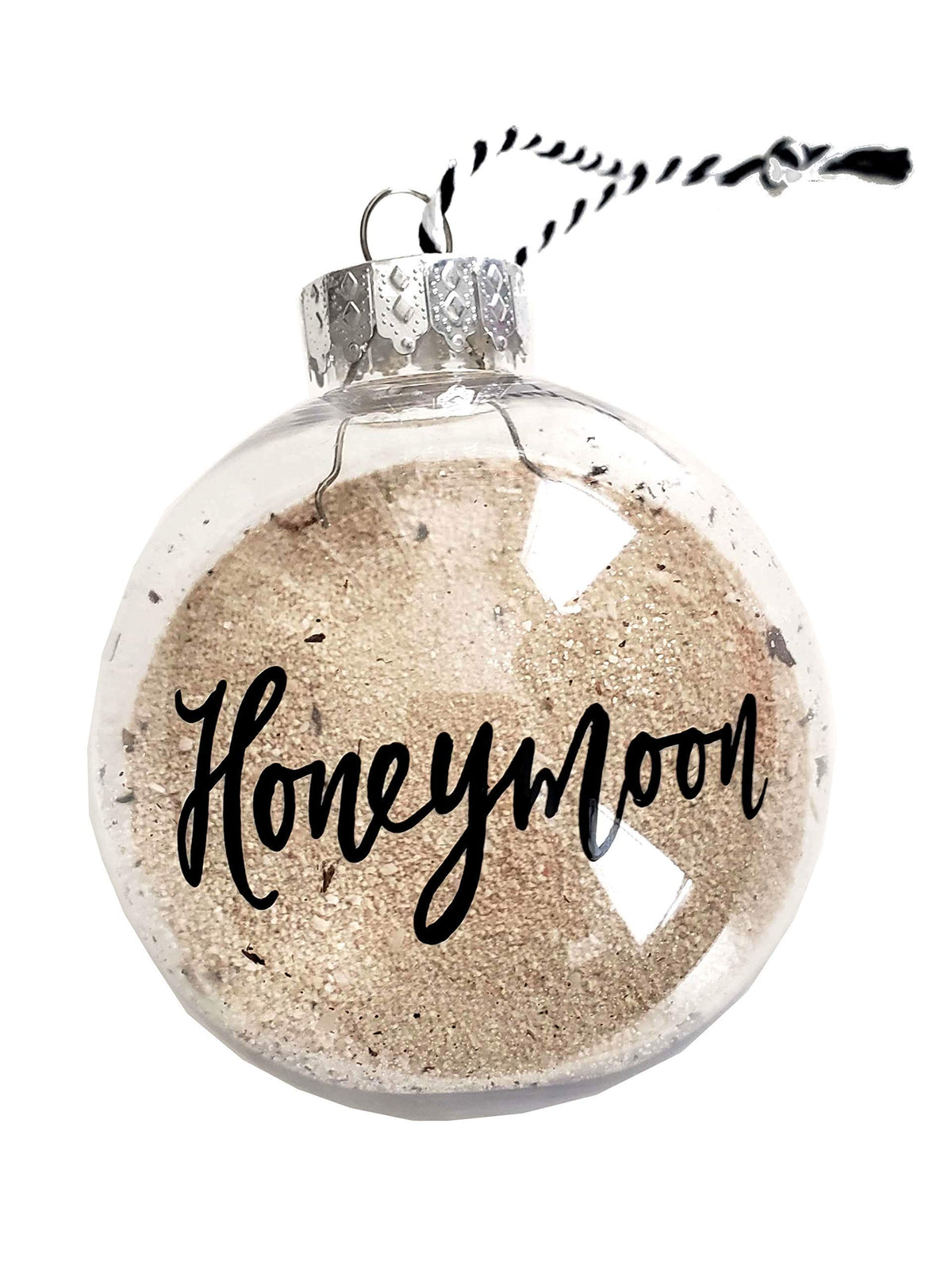 Hand Lettered Honeymoon Sand Christmas Ornament 2.5 inch diameter