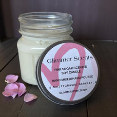 Hand mixed and poured wickless candle 8 oz glass jar by Glimmer Scents