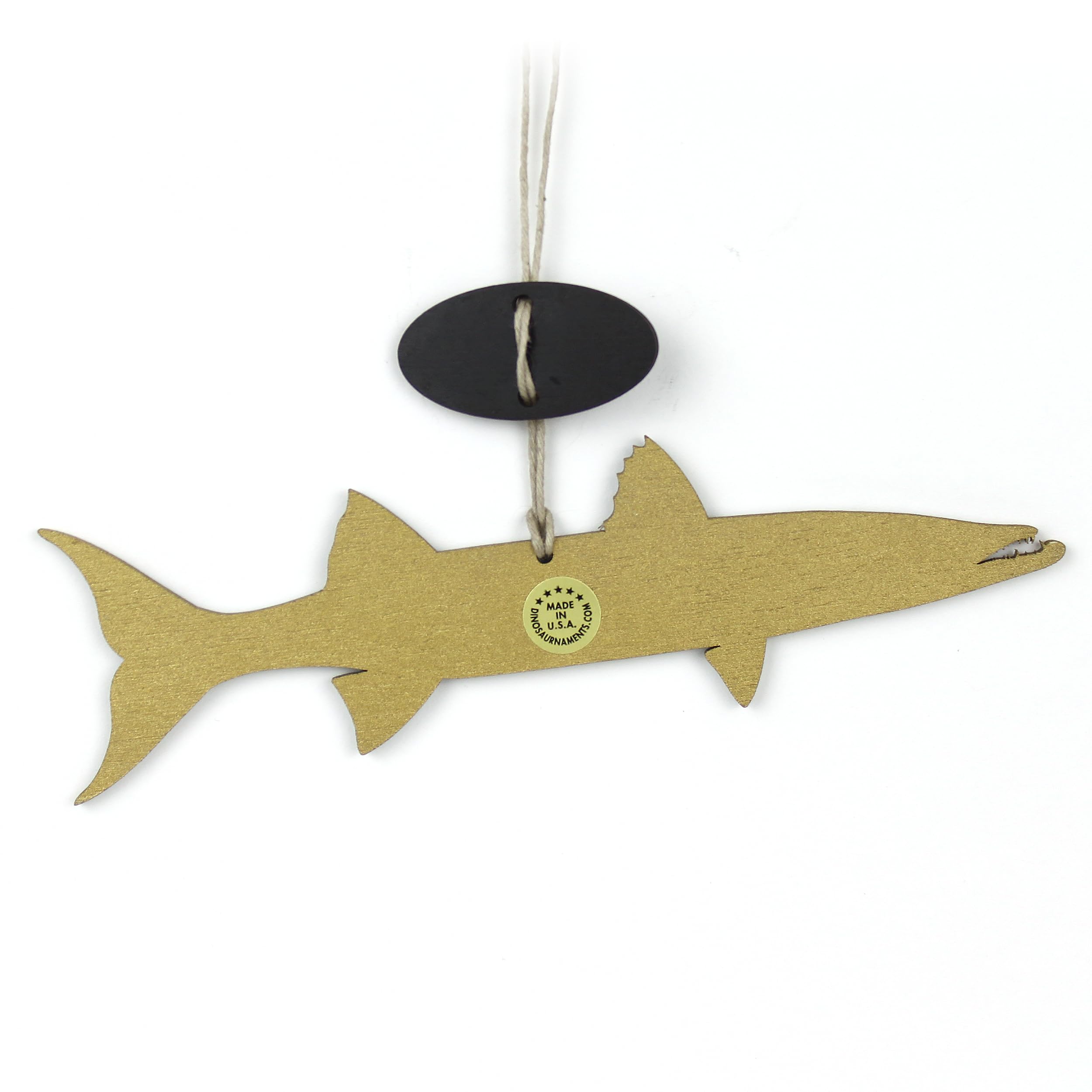 Hand-painted details on birch wood Barracuda Fish ornament
