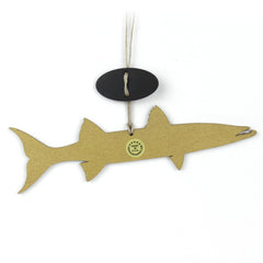 Hand-painted details on birch wood Barracuda Fish ornament