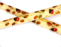 Handmade fall decor candle set with autumn leaves on ivory candles