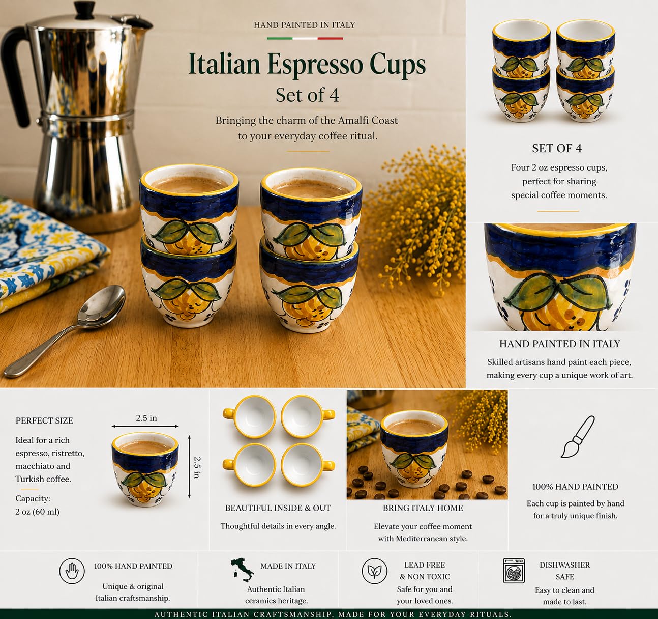 Italian ceramic cups for limoncello grappa digestifs and espresso