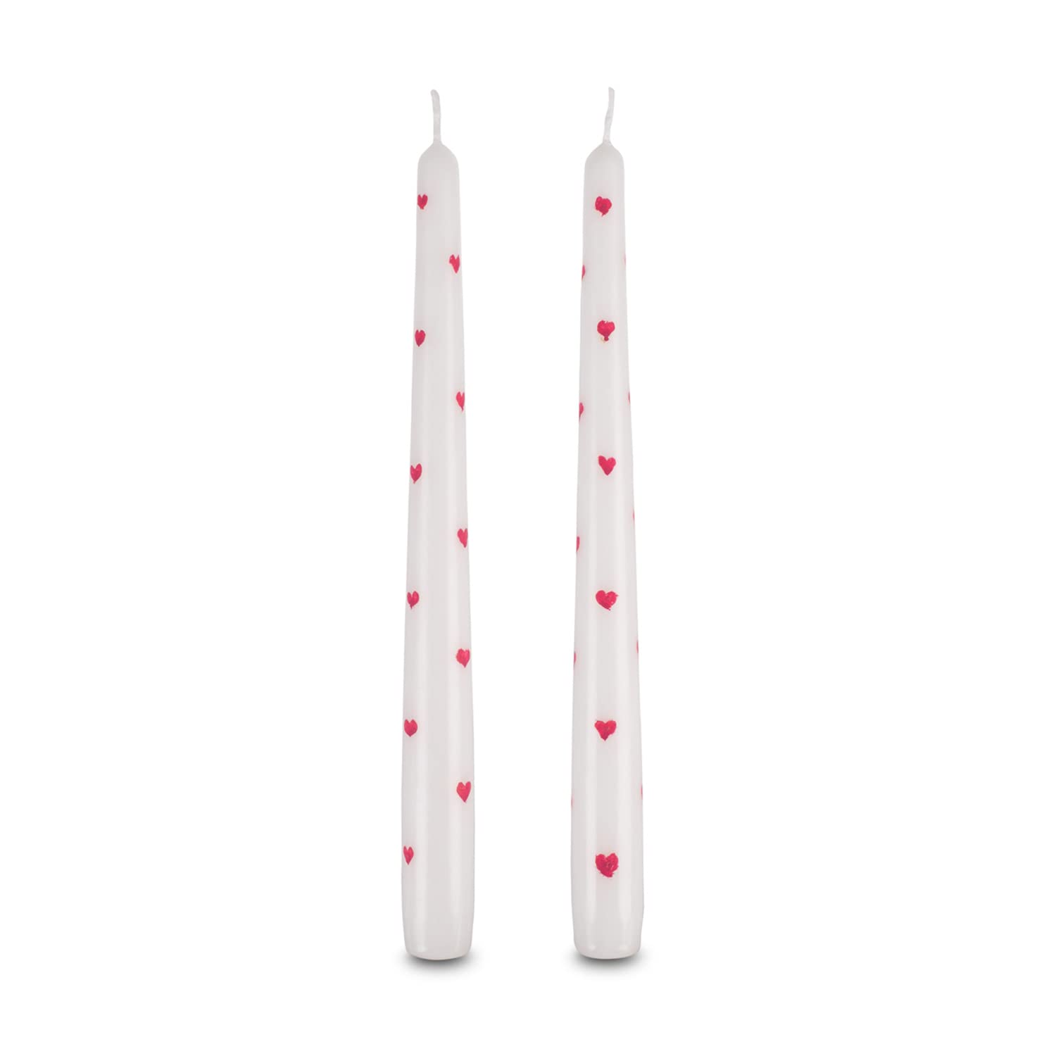 Two 10 inch hand painted red heart taper candles set 2