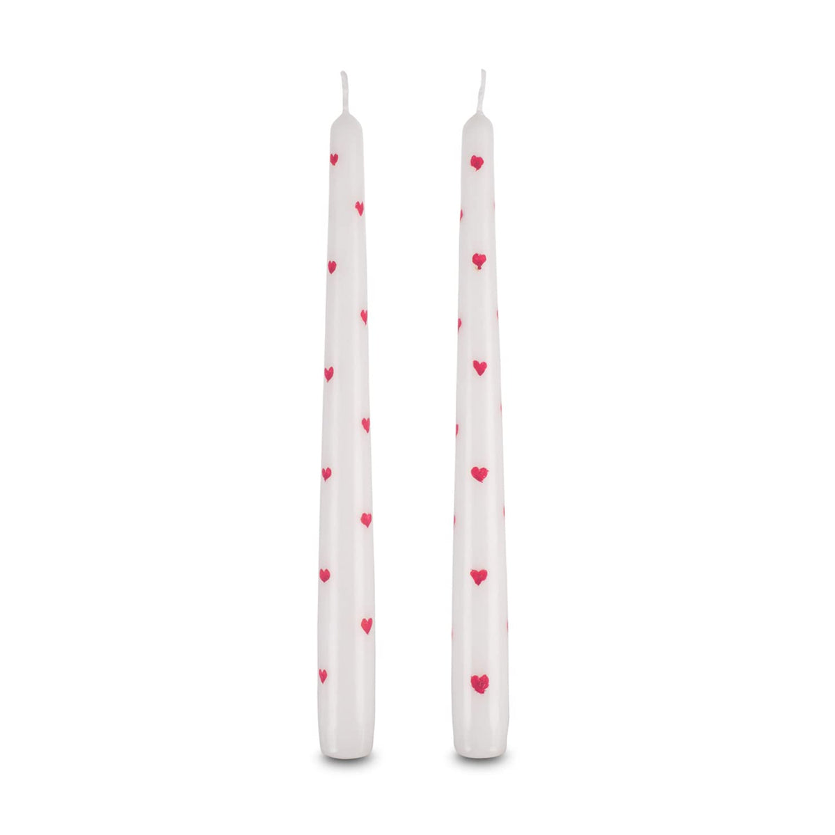 Two 10 inch hand painted red heart taper candles set 2