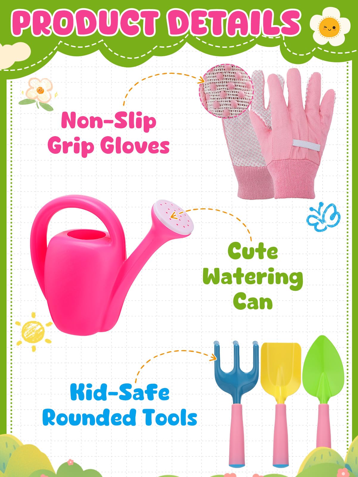 Pointed shovel included in Biubee pink gardening tools set