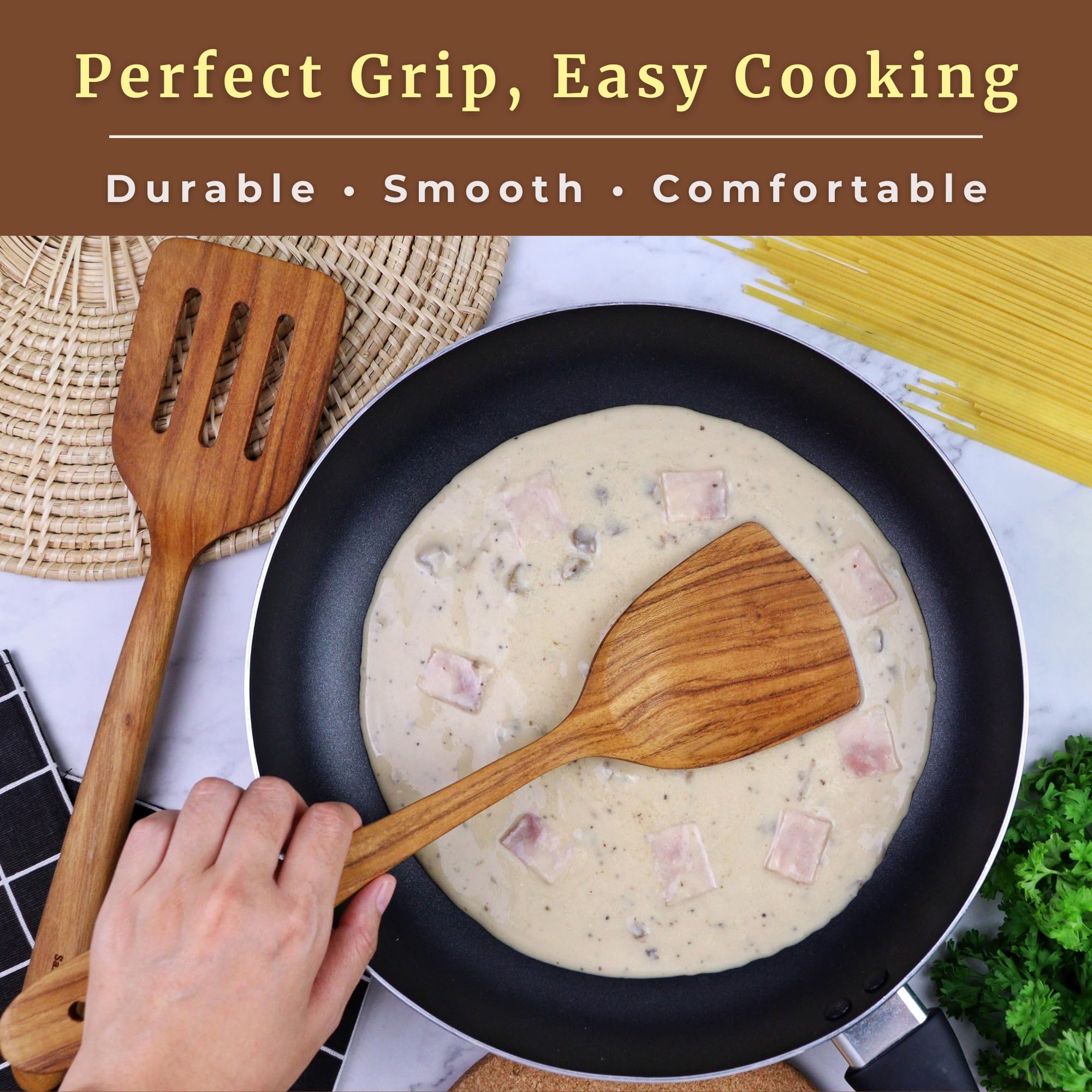 Eco friendly teak wood cooking utensil