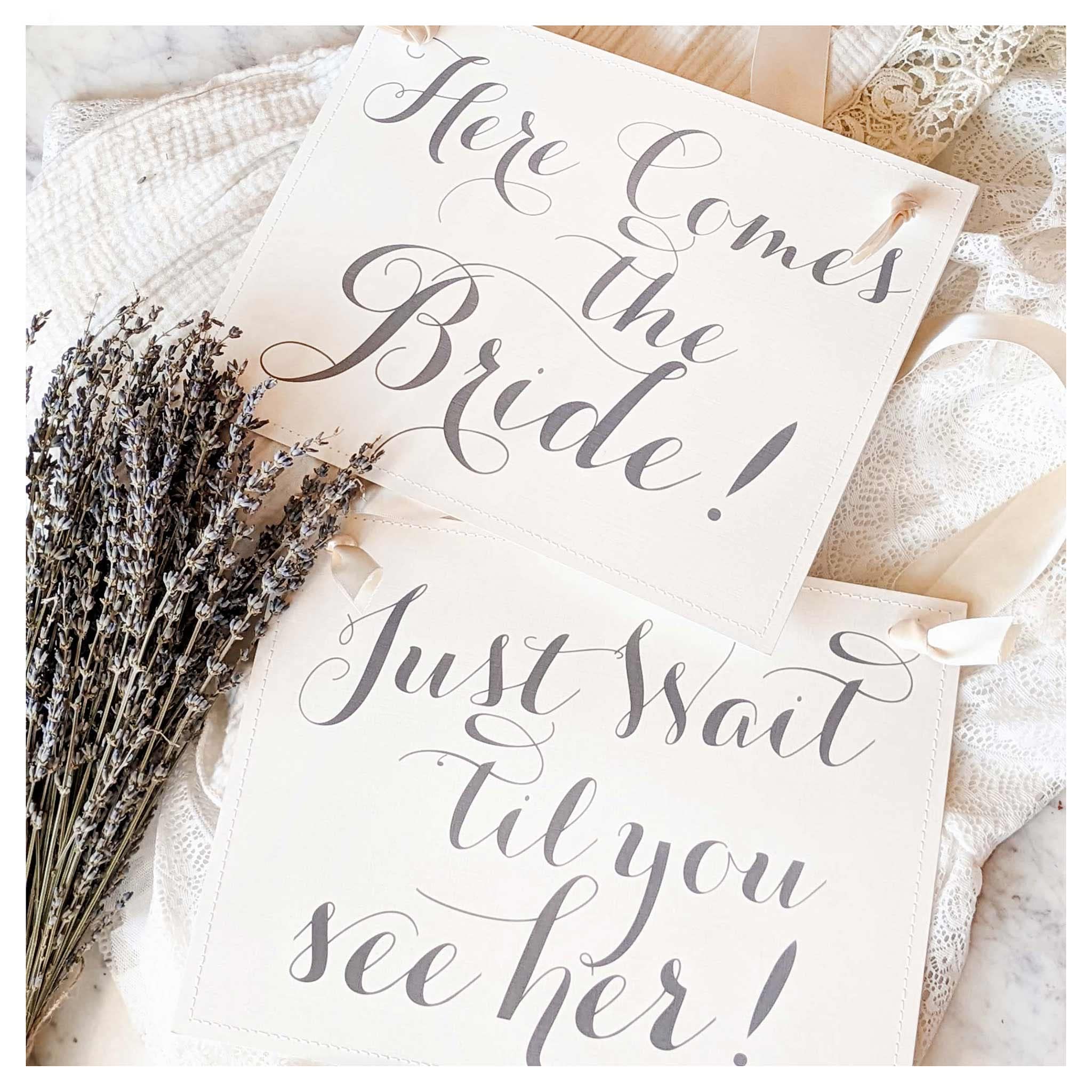hand tied satin ribbon sign with 28 inch ribbon