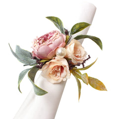 Handcraft Flower Napkin Rings Set of 6 with pink peony flowers