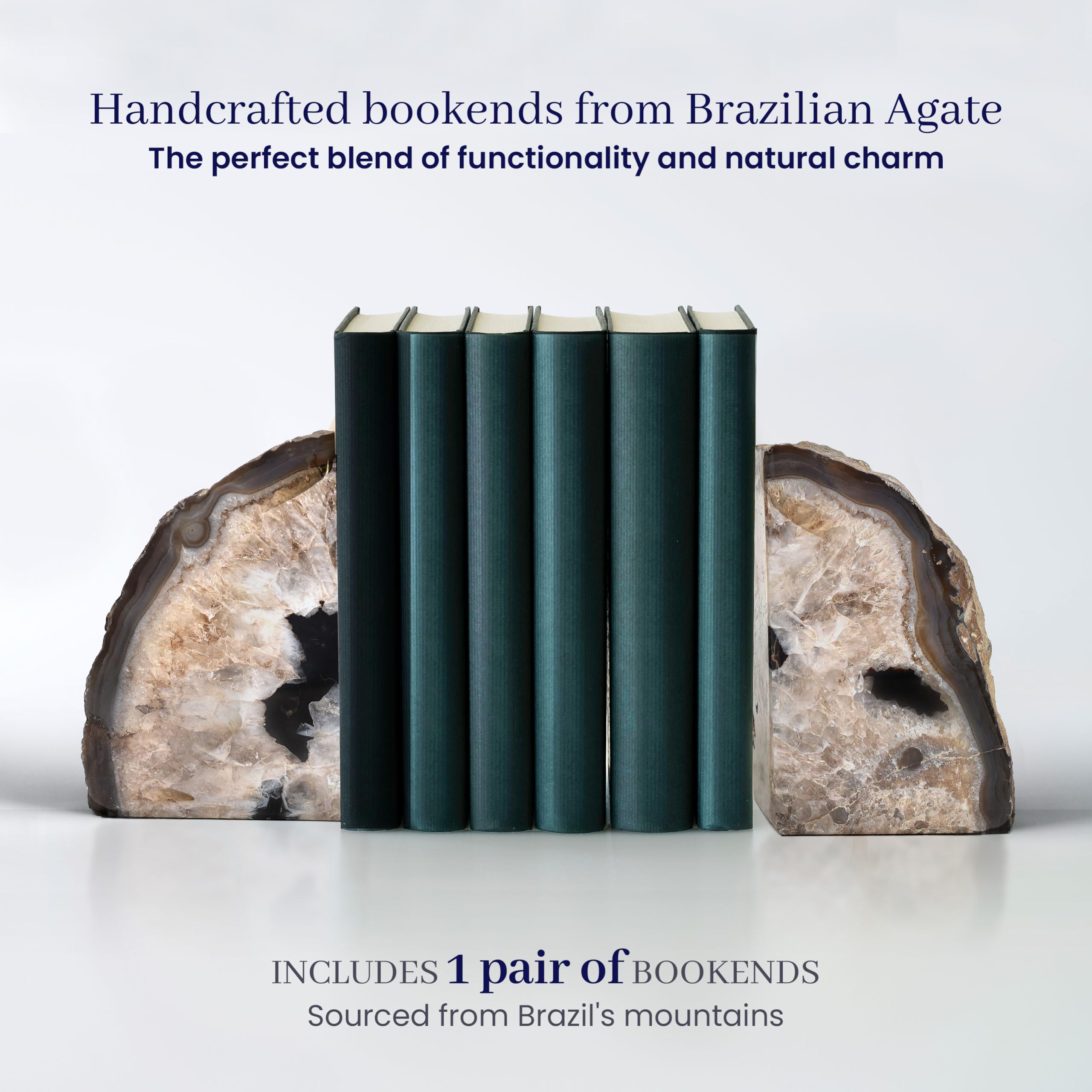 Black pair of agate bookends with natural layered patterns