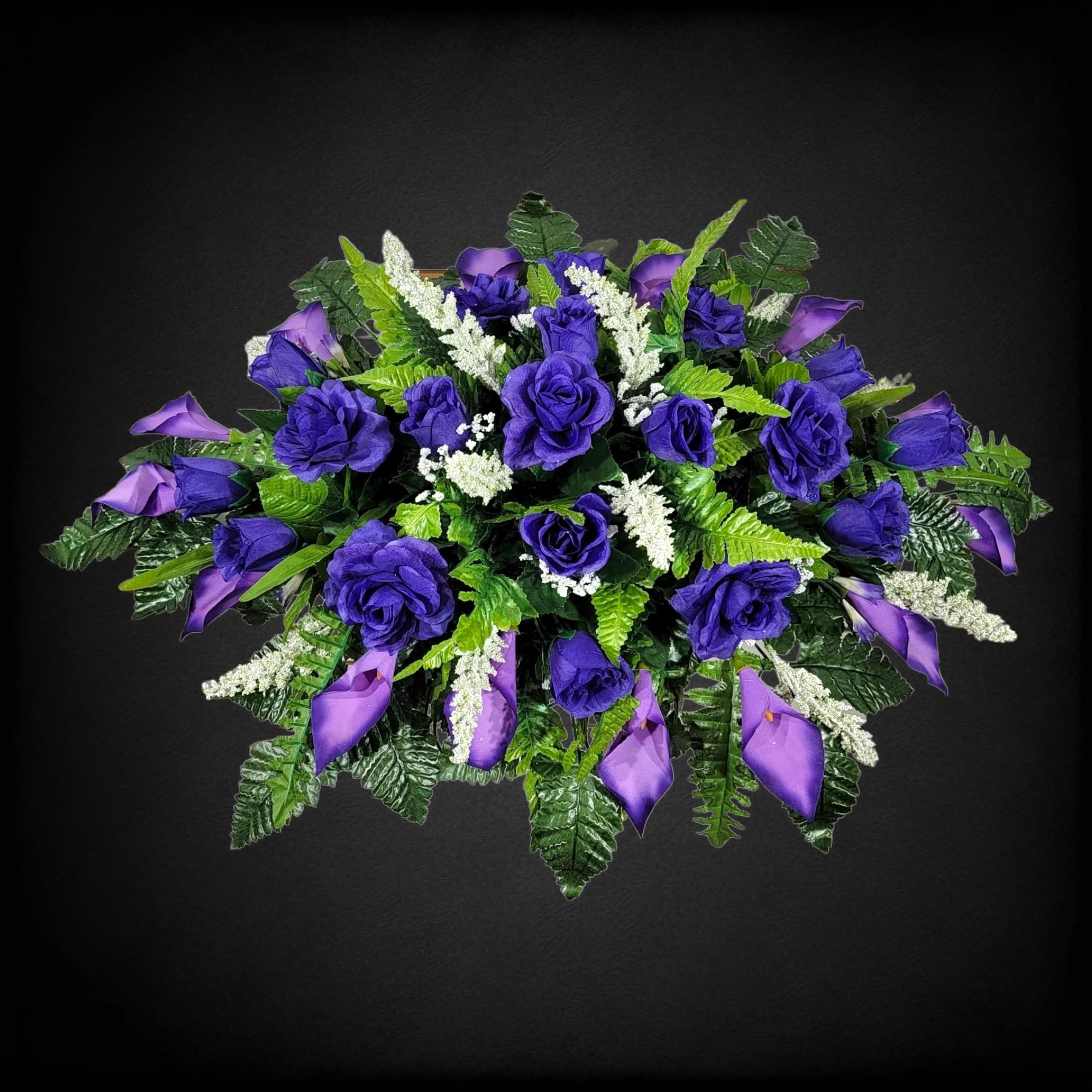 Realistic silk florals mounted on Cemetery Saddle Memorial Decoration