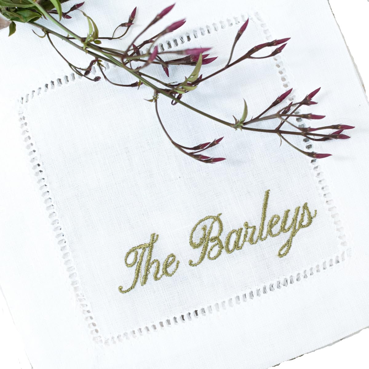 Handcrafted embroidered linen cocktail napkins