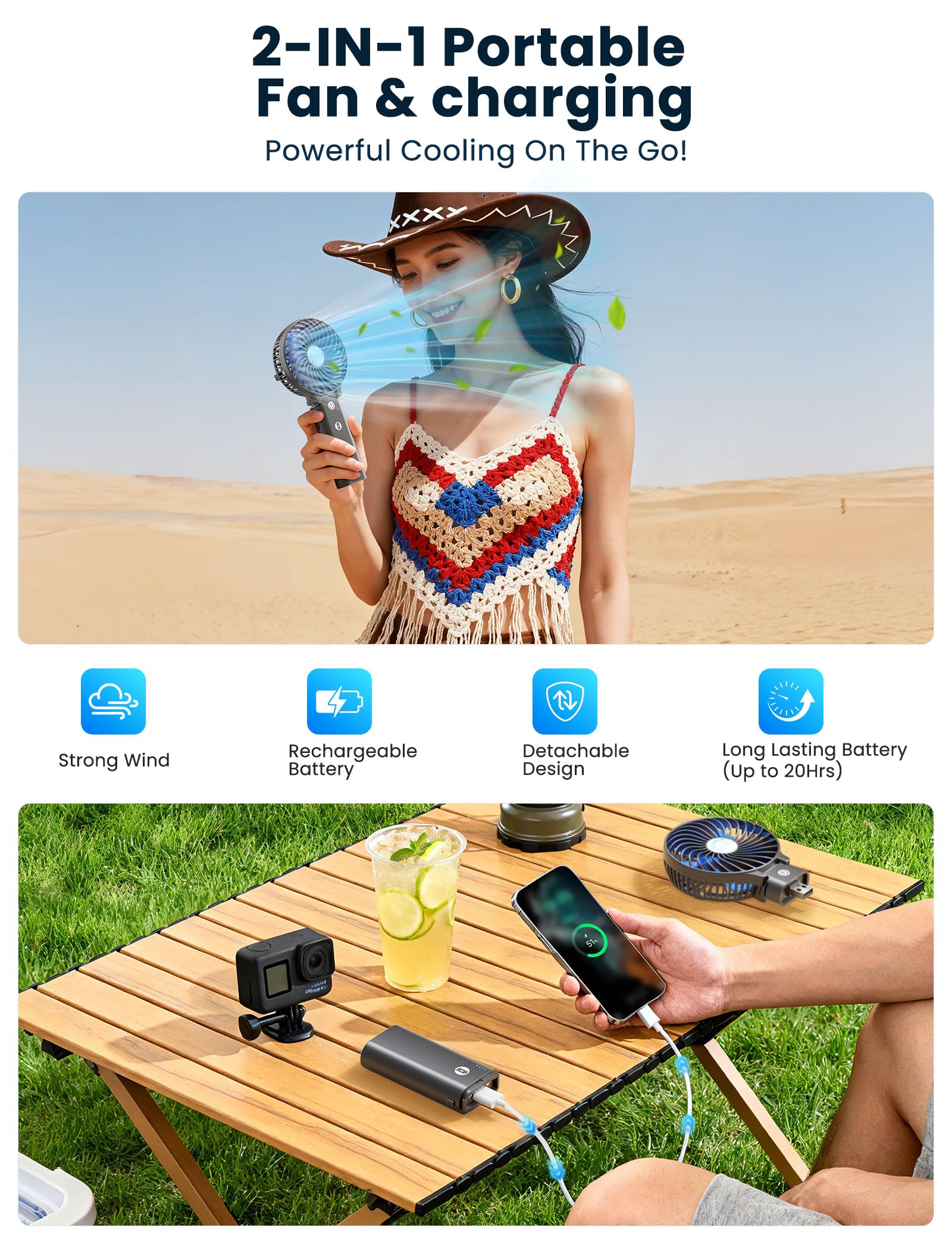 Detachable head for 2-in-1 USB powered use