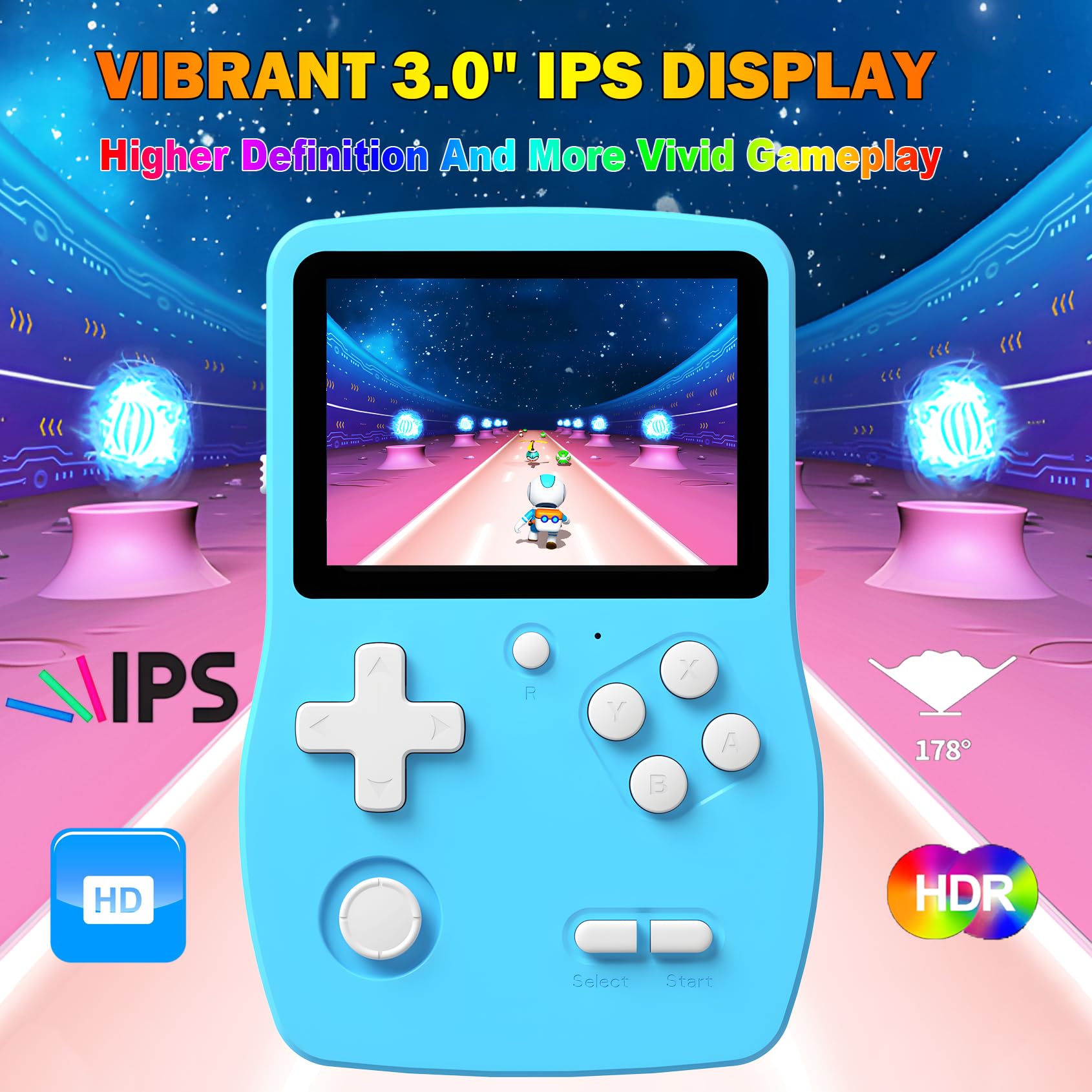 3.0 IPS display handheld game device close up