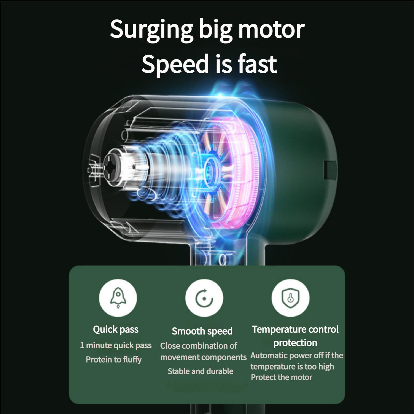 Handheld electric whisk with 3 speed modes