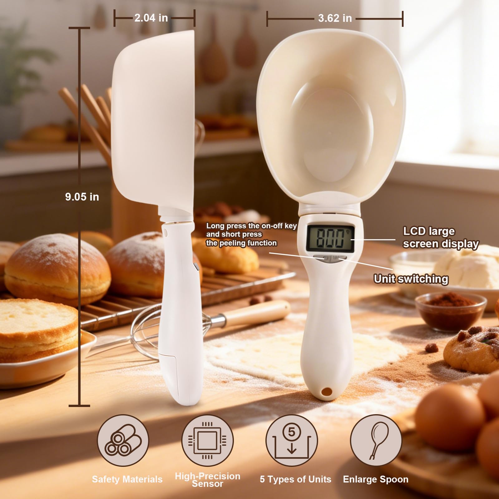 Digital measuring spoon showing unit conversion