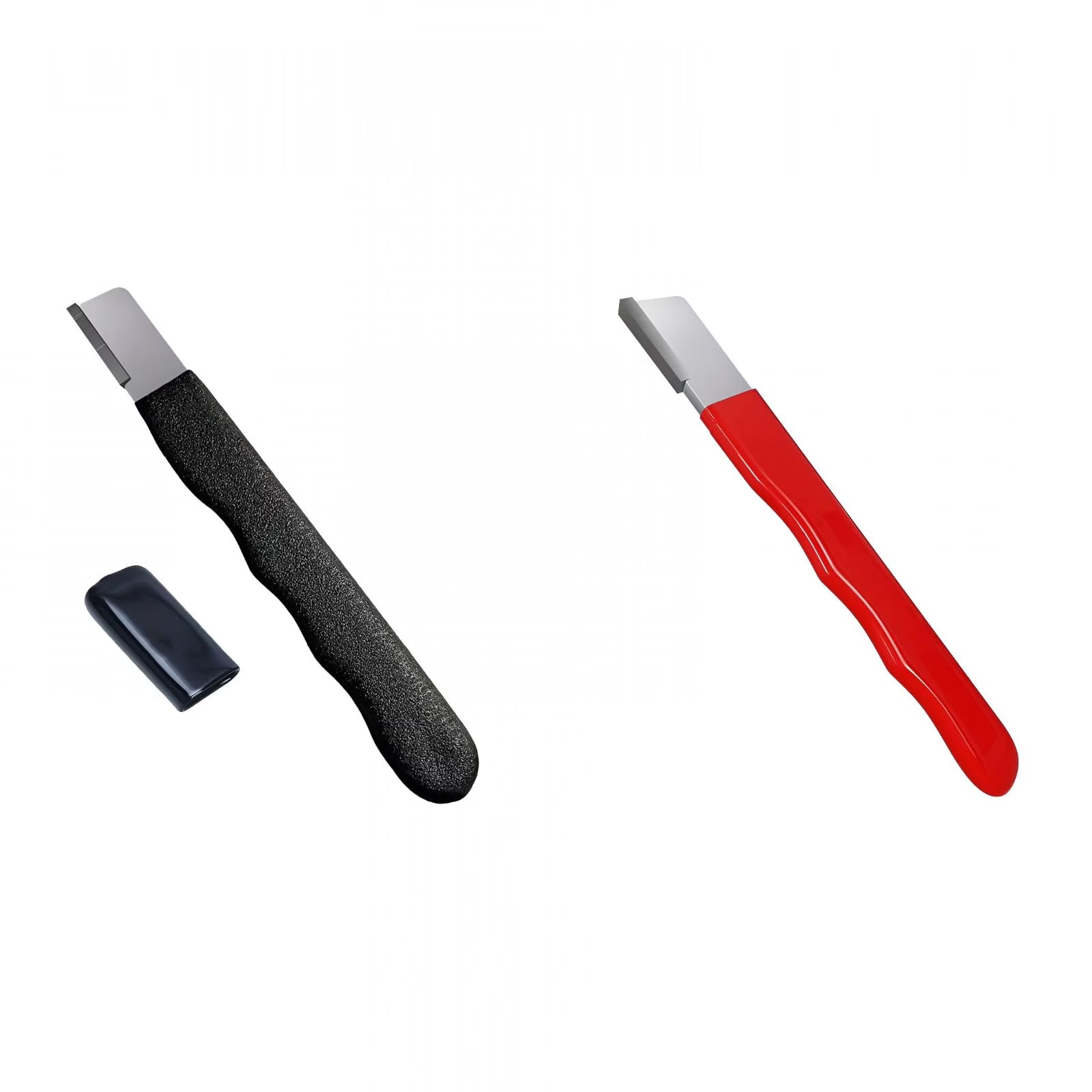 On-the-go garden tool sharpener pair in red and black