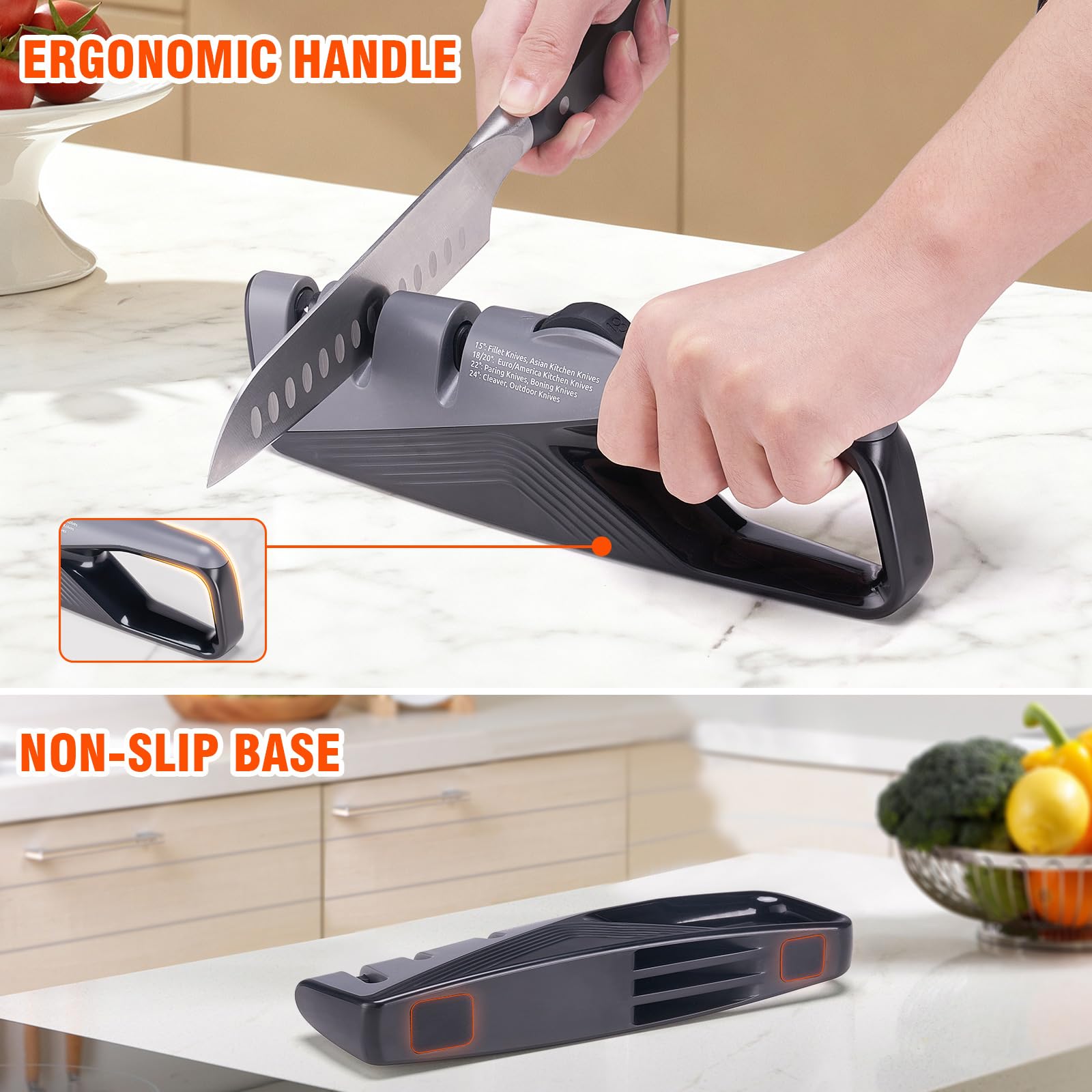 Compact handheld knife sharpener for kitchen and outdoors