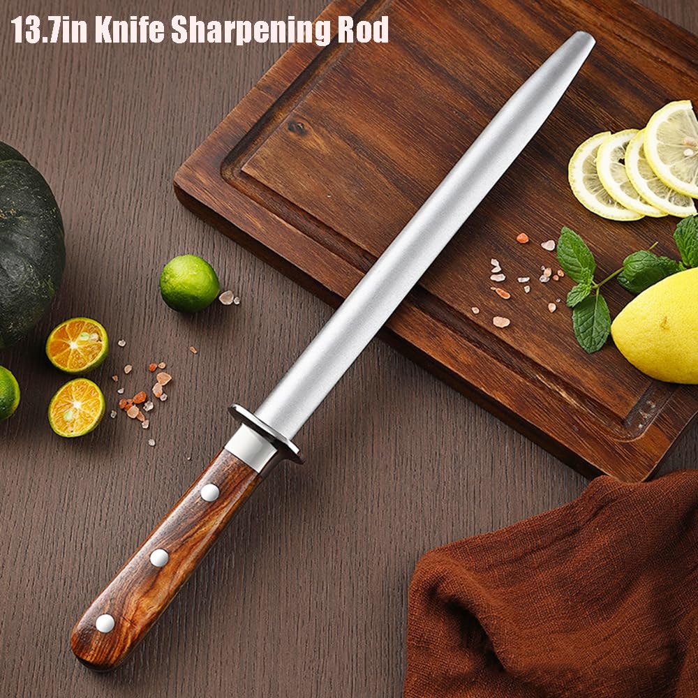 Wooden handle with three rivets on sharpening rod