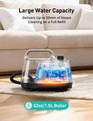 Handheld steam mop showing 293°F steam capability