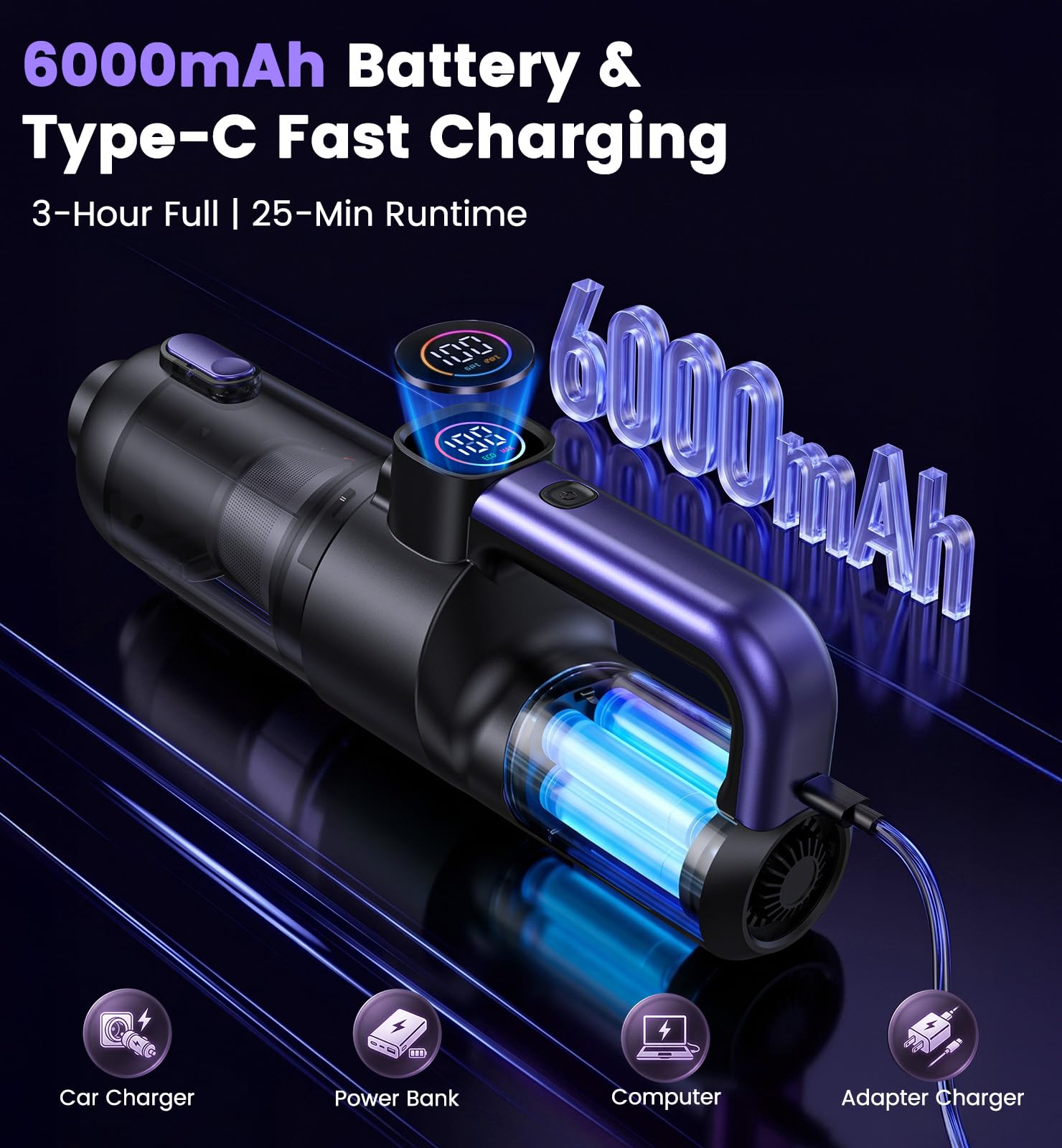 handheld vacuum 6000mah battery