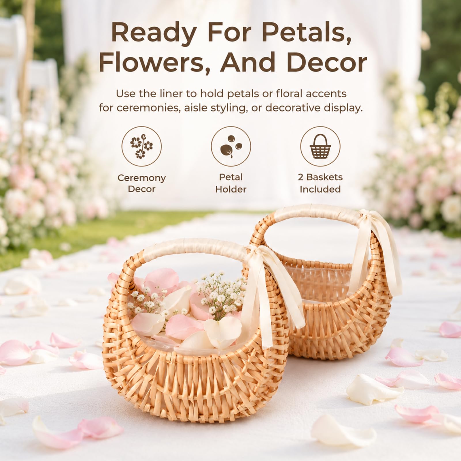 Basket with handle for wedding ceremony aisle decor