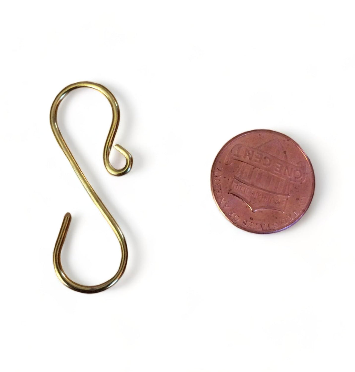 Handmade 1.25 inch gold ornament hooks brass 16 gauge wire set of 50