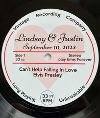 Custom vinyl record center label for anniversary gift