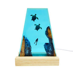 Handmade 3D Ocean Resin Lamp ocean scene with wooden base