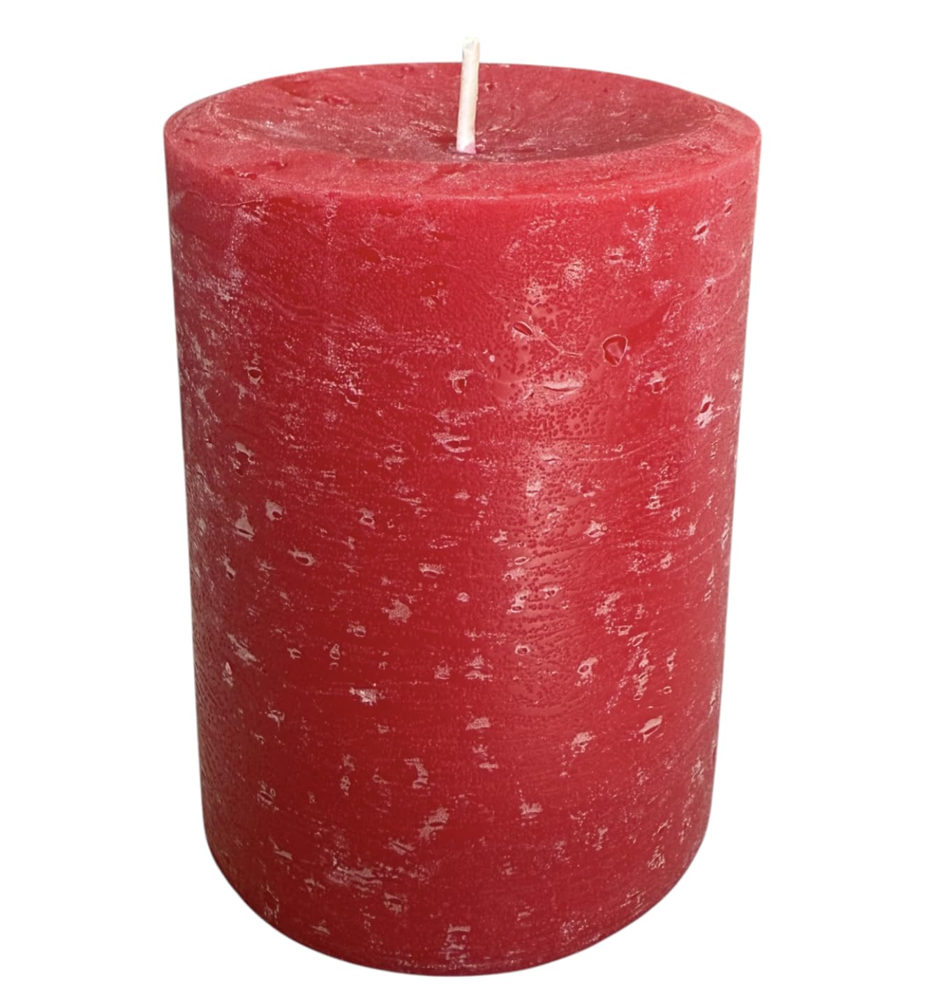 Handmade 3x4 red pillar candle with rustic texture