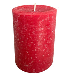 Handmade 3x4 red pillar candle with rustic texture