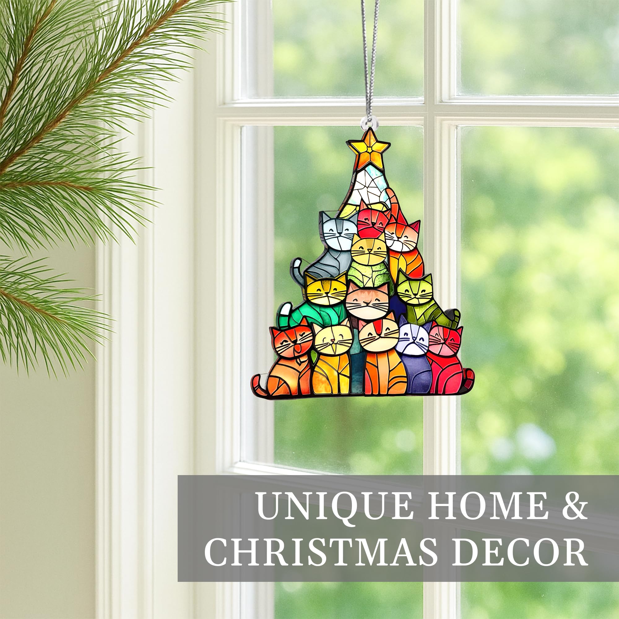 handmade acrylic cat ornament christmas rainbow