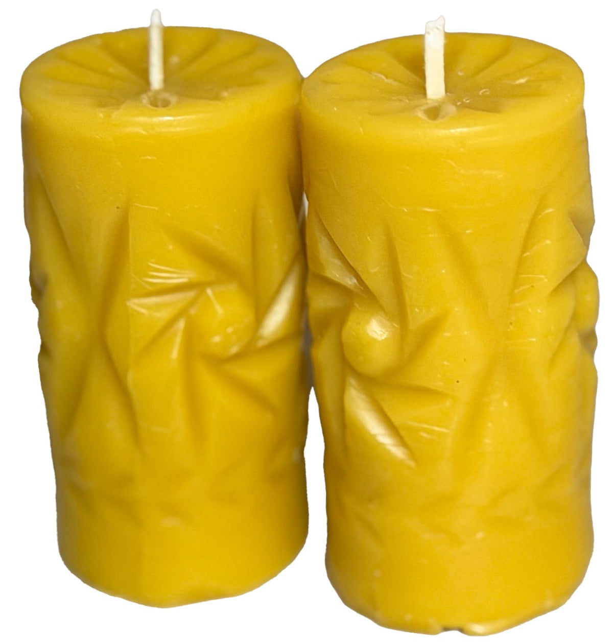 Two handmade beeswax crystal candles with 100% cotton wicks